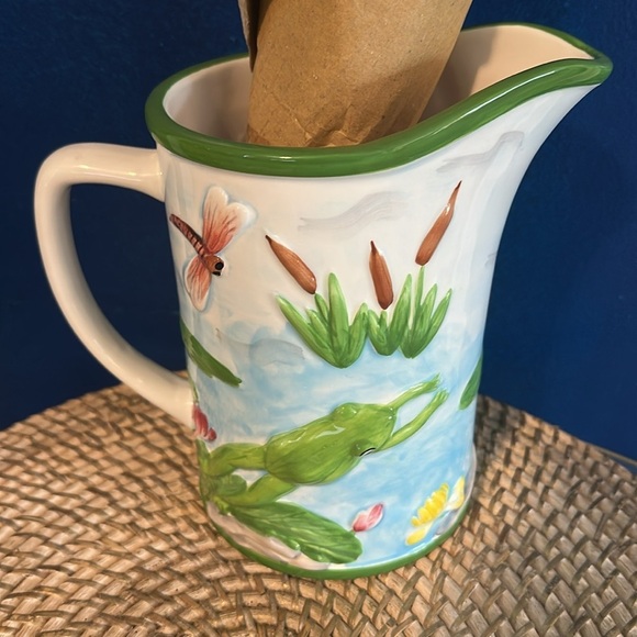 New Frog Hand Painted Ceramic 7 Wooden Kitchen Accessories Set 8.5” Tall - Picture 4 of 8